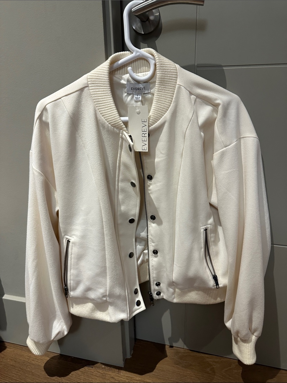 Evereve Cream Bomber Jacket with Ribbed Trim